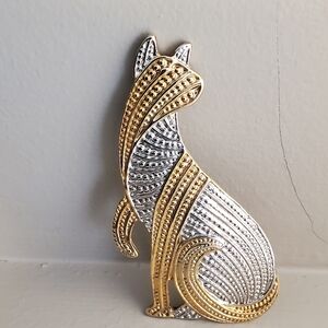 Vintage PARKLANE Gold/Silvertone Cat Shaped Brooch